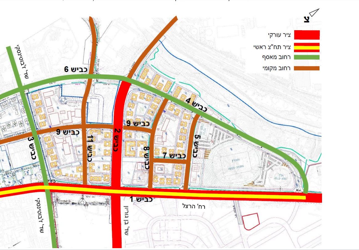 תשריט שדרות הרצל והכבישים המתוכננים